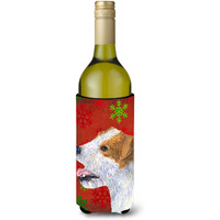Jack Russell Terrier Red Green Snowflakes Holiday Christmas Wine Bottle Beverage Insulator