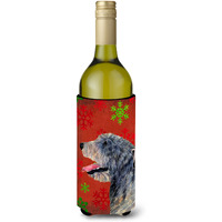 Irish Wolfhound Red and Green Snowflakes Holiday Christmas Wine Bottle Beverage Insulator
