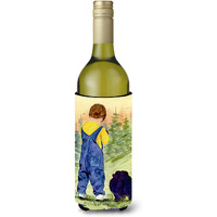 Little Boy with his  Pomeranian Wine Bottle Beverage Insulator Beverage Insulator Hugger