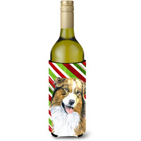 Australian Shepherd   Holiday Christmas Wine Bottle Beverage Insulator Beverage Insulator Hugger