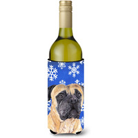 Mastiff Winter Snowflakes Holiday Wine Bottle Beverage Insulator Beverage Insulator Hugger