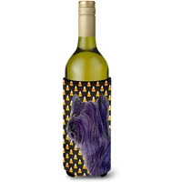 Skye Terrier Candy Corn Halloween Portrait Wine Bottle Beverage Insulator Beverage Insulator Hugger