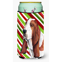 Basset Hound Candy Cane Holiday Christmas  Tall Boy Beverage Insulator Beverage Insulator Hugger