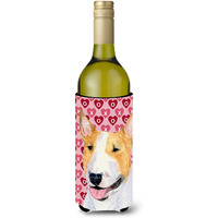 Bull Terrier Hearts Love and Valentine's Day Portrait Wine Bottle Beverage Insulator Beverage Insulator Hugger