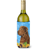 Curly Coated Retriever in Summer Flowers Wine Bottle Beverage Insulator Beverage Insulator Hugger
