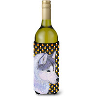 Siberian Husky Candy Corn Halloween Portrait Wine Bottle Beverage Insulator Beverage Insulator Hugger