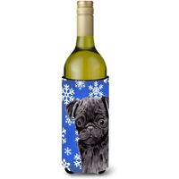 Pug Winter Snowflakes Holiday Wine Bottle Beverage Insulator Beverage Insulator Hugger SC9366LITERK