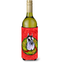 Schnauzer Cristmas Wreath Wine Bottle Beverage Insulator Beverage Insulator Hugger