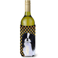 Japanese Chin Candy Corn Halloween Portrait Wine Bottle Beverage Insulator Beverage Insulator Hugger