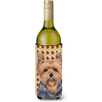 "Caroline's Treasures SC9228LITERK Yorkie Fall Leaves Portrait Wine Bottle Koozie Hugger, 750 mL, Multicolor"