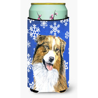 Australian Shepherd Winter Snowflakes Holiday  Tall Boy Beverage Insulator Beverage Insulator Hugger