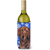 Dachshund Winter Snowflakes Holiday Wine Bottle Beverage Insulator Beverage Insulator Hugger SC9368LITERK