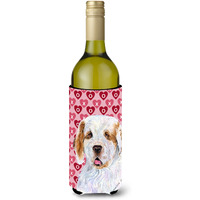 Clumber Spaniel Hearts Love and Valentine's Day  Wine Bottle Beverage Insulator Beverage Insulator Hugger