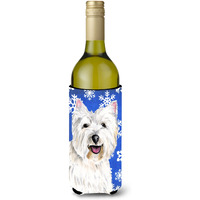 Westie Winter Snowflakes Holiday Wine Bottle Beverage Insulator Beverage Insulator Hugger SC9370LITERK