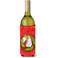 Fox Terrier Cristmas Wreath Wine Bottle Beverage Insulator Beverage Insulator Hugger