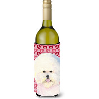 Bichon Frise Hearts Love and Valentine's Day  Wine Bottle Beverage Insulator Beverage Insulator Hugger