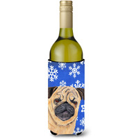 Pug Winter Snowflakes Holiday Wine Bottle Beverage Insulator Beverage Insulator Hugger SC9371LITERK