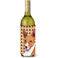Basenji Fall Leaves Portrait Wine Bottle Beverage Insulator Beverage Insulator Hugger