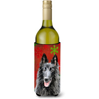 Belgian Sheepdog  Snowflakes Holiday Christmas Wine Bottle Beverage Insulator Beverage Insulator Hugger