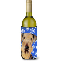 Airedale Winter Snowflakes Holiday Wine Bottle Beverage Insulator Beverage Insulator Hugger SC9373LITERK