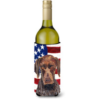 USA American Flag with German Shorthaired Pointer Wine Bottle Beverage Insulator Beverage Insulator Hugger