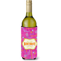 Happy Birthday Pink Wine Bottle Beverage Insulator Beverage Insulator Hugger