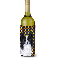 Papillon Candy Corn Halloween Portrait Wine Bottle Beverage Insulator Beverage Insulator Hugger SS4298LITERK