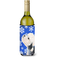 Dandie Dinmont Terrier Winter Snowflakes Holiday Wine Bottle Beverage Insulator Beverage Insulator Hugger