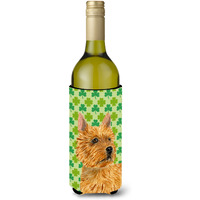 Norwich Terrier St. Patrick's Day Shamrock Portrait Wine Bottle Beverage Insulator Beverage Insulator Hugger
