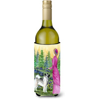 Lady with her Norwegian Elkhound Wine Bottle Beverage Insulator Beverage Insulator Hugger