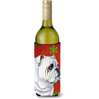 Bulldog English   Snowflakes Holiday Christmas Wine Bottle Beverage Insulator Beverage Insulator Hugger