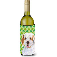 Clumber Spaniel St. Patrick's Day Shamrock Portrait Wine Bottle Beverage Insulator Beverage Insulator Hugger