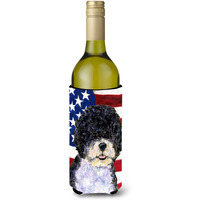 USA American Flag with Portuguese Water Dog Wine Bottle Beverage Insulator Beverage Insulator Hugger