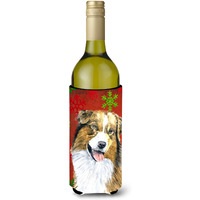 Australian Shepherd Snowflakes Christmas Wine Bottle Beverage Insulator Beverage Insulator Hugger