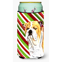 Bulldog English Candy Cane Holiday Christmas  Tall Boy Beverage Insulator Beverage Insulator Hugger