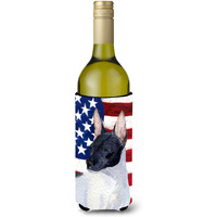 USA American Flag with Rat Terrier Wine Bottle Beverage Insulator Beverage Insulator Hugger
