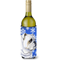 Bulldog English Winter Snowflakes Holiday Wine Bottle Beverage Insulator Beverage Insulator Hugger