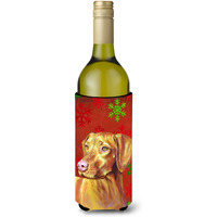 Vizsla Red and Green Snowflakes Holiday Christmas Wine Bottle Beverage Insulator Beverage Insulator Hugger