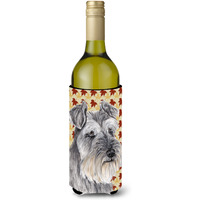 "Caroline's Treasures SC9234LITERK Schnauzer Fall Leaves Portrait Wine Bottle Koozie Hugger, 750 mL, Multicolor"