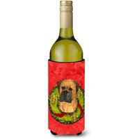 Bullmastiff Cristmas Wreath Wine Bottle Beverage Insulator Beverage Insulator Hugger