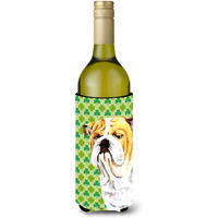 Bulldog English St. Patrick's Day Shamrock Portrait Wine Bottle Beverage Insulator Beverage Insulator Hugger