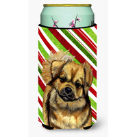 Tibetan Spaniel Candy Cane Holiday Christmas  Tall Boy Beverage Insulator Beverage Insulator Hugger