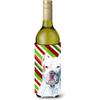 Pit Bull Candy Cane Holiday Christmas Wine Bottle Beverage Insulator Beverage Insulator Hugger