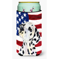 USA American Flag with Dalmatian  Tall Boy Beverage Insulator Beverage Insulator Hugger