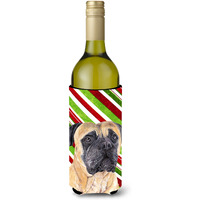 Mastiff Candy Cane Holiday Christmas Wine Bottle Beverage Insulator Beverage Insulator Hugger