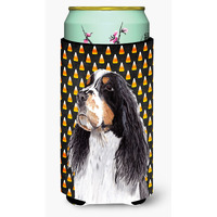 Springer Spaniel Candy Corn Halloween Portrait  Tall Boy Beverage Insulator Beverage Insulator Hugger