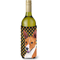 Basenji Candy Corn Halloween Portrait Wine Bottle Beverage Insulator Beverage Insulator Hugger