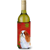 English Toy Spaniel  Snowflakes Holiday Christmas Wine Bottle Beverage Insulator