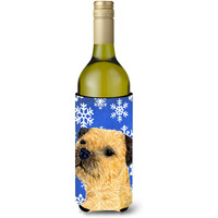 Border Terrier Winter Snowflakes Holiday Wine Bottle Beverage Insulator Beverage Insulator Hugger