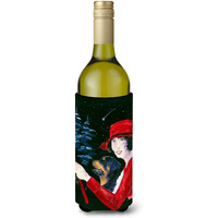 Lady driving with her Rottweiler Wine Bottle Beverage Insulator Beverage Insulator Hugger